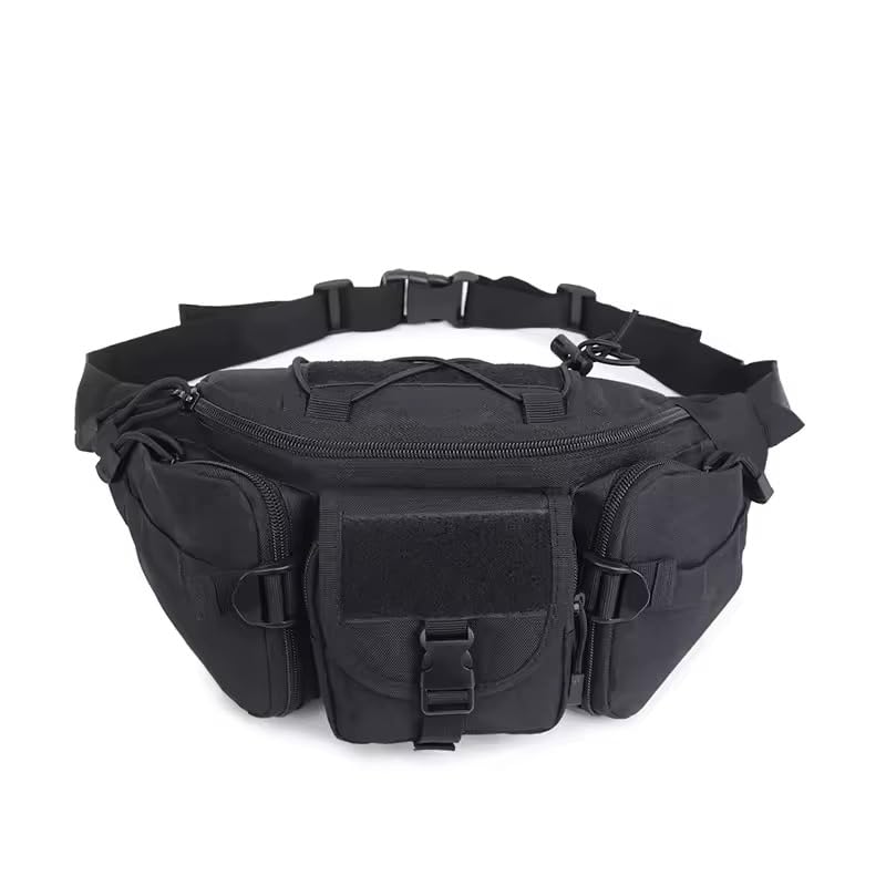 Tactical Waist Pack Bag for Men, Waterproof Outdoor Fanny Pack with Adjustable Strap, Travel Hiking Cycling Sports Utility Pouch, Military Waist (Army Green/Black/Khaki) (Black)-image-32