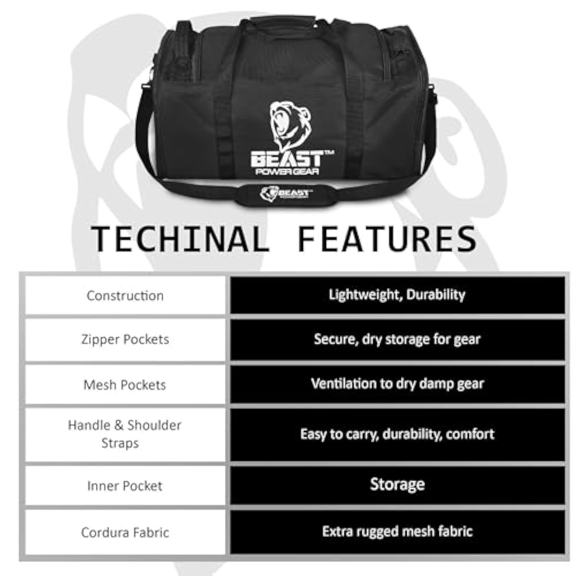 Gym Duffle Bag with Shoe Compartment, Black