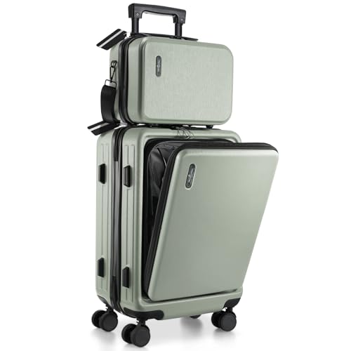 Image of 20 Inch Carry On Luggage 22x14x9 Airline Approved, Carry On Suitcase with Wheels, Hard-shell Carry-on Luggage, Durable Luggage Carry-On, Sage Green Small Suitcase with Cosmetic Case