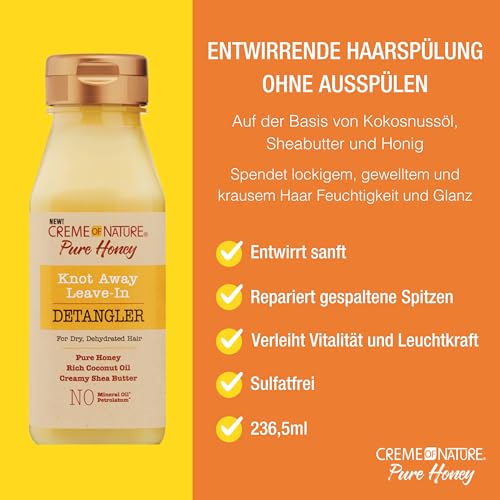 Creme Of Nature Pure Honey Knot Away Leave In Detangler, Honig-Entwirrer ohne Ausspülen, 236 ml