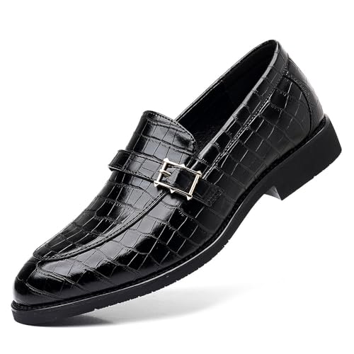 Santimon Men's Crocodile Pattern Loafers Buckle Slip-On Leather Dress Shoes for Formal Business, Wedding & Casual