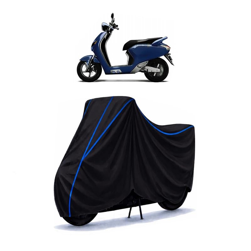 Image of Scooty Cover Water Resistant for Bounce Infinity E1 Plus | Universal Scooter & Bike Cover | Heavy Duty UV Dust, Rain & Scratch Protection Weather Indoor Outdoor | Black with Blue Piping
