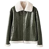 Denny&Dora Herren Fliegerjacke Lederjacke Schaffell Dunkelgrün Short Lederjacke (S, Dunkelgrün)