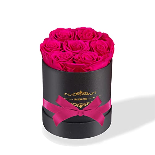 NATROSES 7 Piece Preserved Roses in a Box, Preserved Flowers for Birthday, Flower Gifts for Mothers Day (Hot Pink)