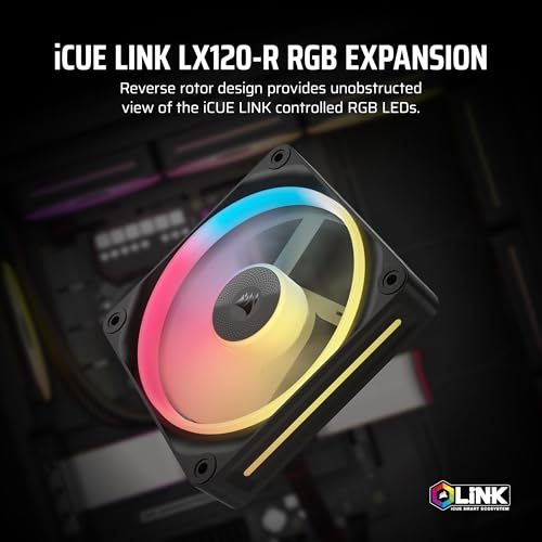 Image of CORSAIR iCUE Link LX120-R RGB 120mm PWM Reverse Fan - Single Fan - Low-Noise, CORSAIR Magnetic Dome Bearing, Dual Light Loops, CORSAIR QuikTurn Screws, Zero RPM Mode - Black