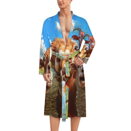 Farmhouse Animals Selfie Picture Funny Men's Robe Soft Lightweight Bathrobe Long-sleeve Spa Robes