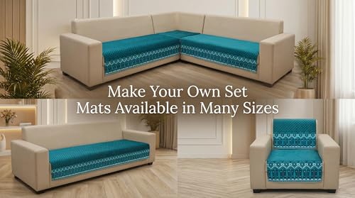 Image of Velvet L Shape 2+2 (4 Seater) Sofa Cover Fully Covered | Anti Skid Non Slip | Plain Aqua Blue | Washable Furniture Protector