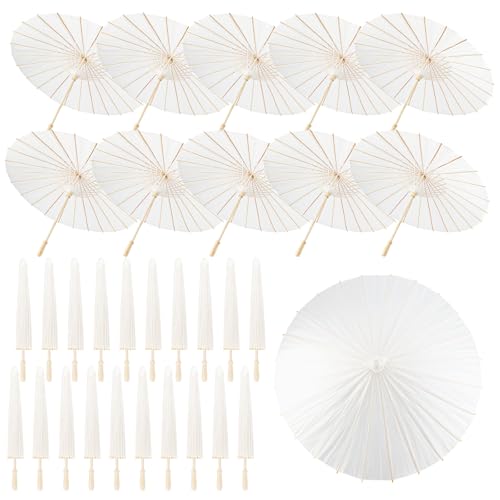 Zealor 30PCS 33 Inches White Paper Umbrellas Chinese Japanese White Parasol