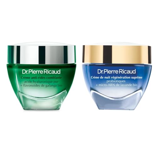Dr Pierre Ricaud – Duo Anti-Âge Visage Jour & Nuit | Crème Anti-Rides Comblante à l’Acide Hyaluronique Bio 40 ml + Crème de Nuit Régénération Suprême COLLECTOR 40 ml