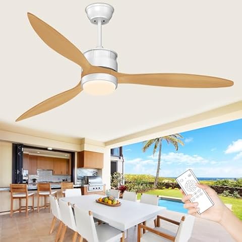 Obabala Ceiling Fan with Light and Remote Control, 52 Inch Indoor and Outdoor Fan with 3 Reversible Wood Blades for Patio, Porch, Bedroom, Living Room (Wood) Cover