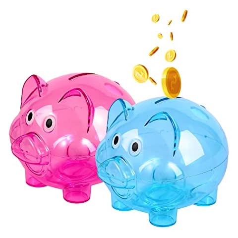 Poitemsic 2pcs Blue/Pink Clear Piggy Bank Unbreakable Money Box Coin Savings Box Children Boy Girls Birthday,Christmas, Baby Shower Cover
