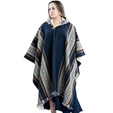 QISU ISKAY Aspen Trail Alpaca Wool Poncho Luxuriously Soft, Thick & Warm, Lightweight & Breathable, Artisan Made Wool Blend Handwoven Wool Poncho Unisex, 43" x 70"(Midnight Blue)