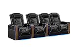 Valencia Tuscany Executive Premier Home Theater Seating with Heat & Massage, Top Grain Italian Nappa 11000 Leather Power Recliner Chair with Headrest & Lumbar Support (Row of 4 Loveseat Right, Black)