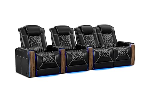 Valencia Tuscany Executive Premier Home Theater Seating with Heat & Massage, Top Grain Italian Nappa 11000 Leather Power Recliner Chair with Headrest & Lumbar Support (Row of 4 Loveseat Right, Black)