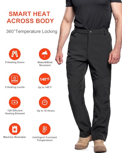 DEWBU Heated Pants for Men with 12V Battery Pack Fleece Lined Outdoor Softshell Pants Electric Heating Trousers3