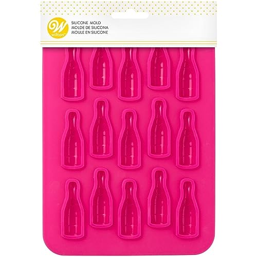 Wilton Wine Bottle Chocolate/Candy Mould, Silicone, Pink, 15 Holes
