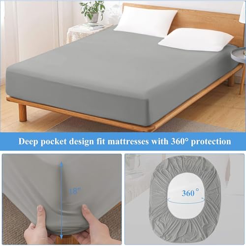 Image of Twin Waterproof Mattress Protector - Noiseless, Breathable, Machine Washable Fitted Mattress Cover with Deep Pockets up to 5 inch-21 inch（Dark Grey）