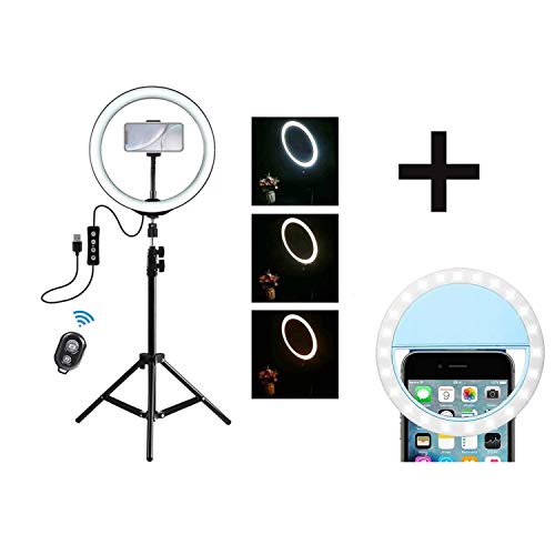 Aro de Luz con Tripode LED Ring Light Anillo Luz para Maquillaje, Tiktok, Live Stream, Fotografia, Vlog con tripode y Mando + Anillo luz móvil (Tamaño Aro: 26cm)