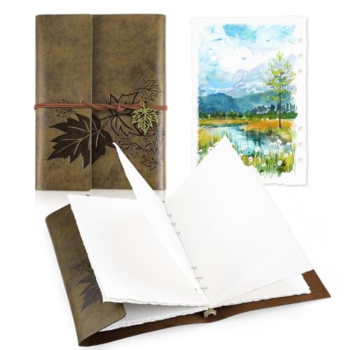 24 Sheets Watercolor Book with Leather Cover, 5.5x8.1inch Deckle Edge