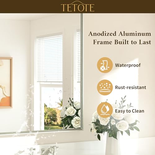TETOTE 24x36 Inch Brushed Nickel Bathroom Vanity Mirror with Beveled Frame by TETOTE - Used condition - Image 8