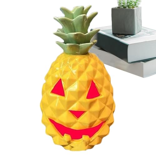 Linterna de calabaza de piña de Halloween y decoraciones de estatua de piña de resina amarilla