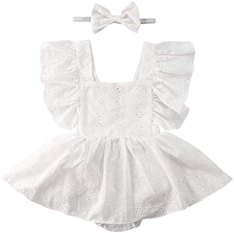 Newborn Infant Baby Girls Ruffle Sleeve Romper Bodysuit Lace Tutu Dress Jumpsuit Outfits Clothes (White Tutu Bodysuit, 12-18 Months)