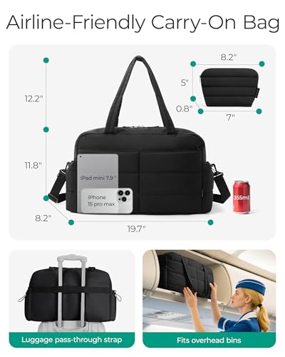 Image of BAGSMART Gym Bag for Women, Lightweight Puffer Duffle Bag 2-PC Travel Bag, 31L Weekender Overnight Bag Quilted Carry On Tote Bag, Diaper Hospital Dance Bag for Travel, Gym, Water Resistant
