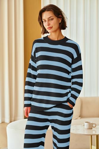 Image of SENSERISE Womens Striped Set Sweater Lounge Sets