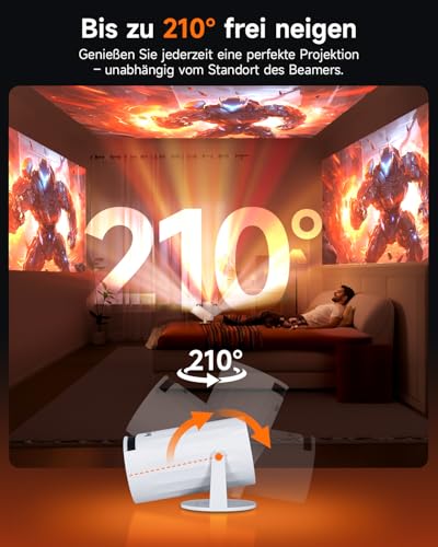 Rollei Smart Beamer 4K SB-502, Mini Projector Klein 4K Tragbar mit Auto Keystone 210° Drehbar Pojektor Heimkino Unterstützt Android 11/WiFi 6/BT 5.4 mit Leinwand, Beamer-4K-Mini-Projektor – Bild 6