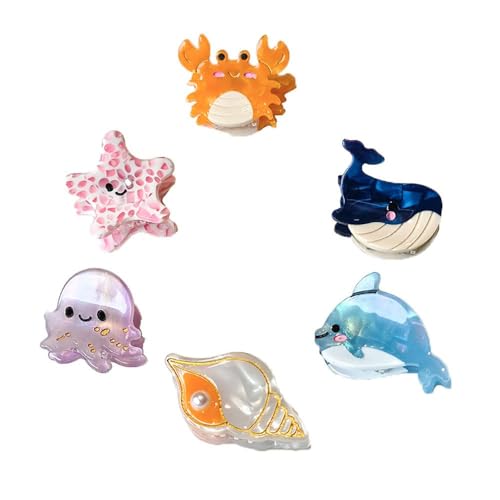 6PCS Sea Animals Small Hair Claw Clips for Women Girls Mini Ocean Hair Clip Hair Accessories with Sturdy Grip White Elephant Gifts