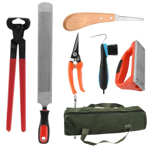 7 PCS Farrier Tool Kits Professional Hoof Trimming Farrier Tools for Horses Cattle Goat Donkey Pig,Includes 14 Inch Hoof Nipper,Hoof Rasp,Hoof Trimmers,Hoof Knife and Brush,Mini Hoof Rasp,Carry Bag