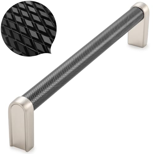 KOOFIZO Black and Nickel Cabinet Pulls, 10-Pack Knurled Cabinet Handles, 6-1/4 Inch Screw Spacing, P28 Hardware for Kitchen Cupboard Door, Bedroom Dresser Drawer, Bathroom Furniture by KOOFIZO - Used condition - US$26.52