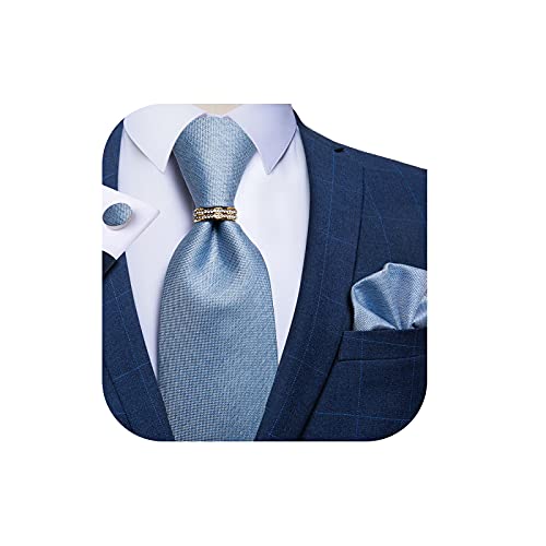 DiBanGu Sky Blue Tie Pocket Square Cufflinks Tie Ring Set for Men Wedding