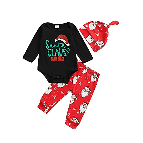 3 piezas My First Christmas - Conjunto de ropa para bebés para niñas y niños, sin botones, con lazo, para Navidad, regalo de Navidad para recién nacidos, negro/rojo, 6-12 Meses Cover
