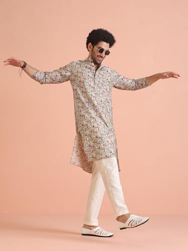 Image of KISAH Men's Cotton Blend Printed Kurta | Festive Navratri Ethnic Wear | Regular Fit