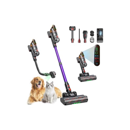 Cordless Vacuum Cleaner 600W 50KPa Stick Vacuum with Touch Screen Auto Mode 70 Mins Runtime Lightweight Home Vacuum Cleaner for Pet Hair Carpet Hard Floor Wall Charging 1M Hose Fragrance UK Plug