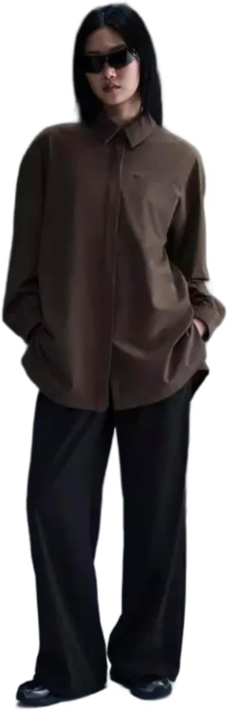 Nike 24.7 PerfectStretch Women's Dri-FIT Oversized Long-Sleeve Shirt (HM8385-004, Ironstone/Baroque Brown) Size X-Large