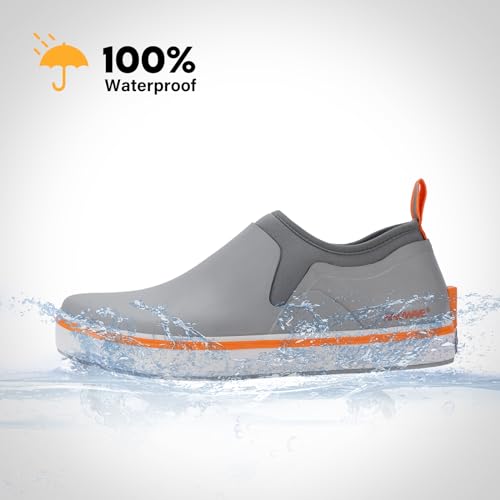 Showave Deck Shoes for Men Waterproof Garden Boots Slip-on Rain Shoe Breathable Rubber Fishing Shoes for Outdoor Mud Walking4