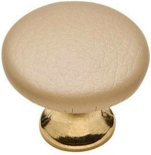 Knobware C3389/1-1-8in/BB/Sta-Kleen/Tan 1-1/8-Inch Tan Sta Kleen Faux Leather Covered Burnished Brass Knob