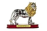 3 ARCHES USA Lion of Judah Statue - Metallic Gold & Silver Resin Religious Figurine on Wooden Base - Christian Home Decor - 7W x 5.5H Religious Gift