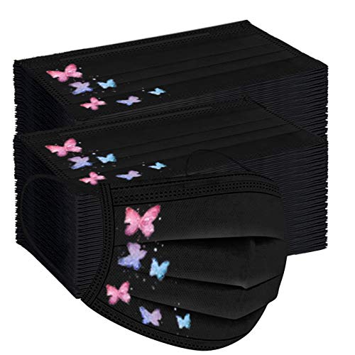 100PCS Butterfly Print Disposable Face Bandanasfor Adults Men Women, Face Covering with Elastic Earloop, 3 Layer Breathable Face Bandanas for Daily Home & Office