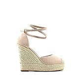 Tacon de 12 cm Modelisa - Sandalia Alpargata Con Cuña Plataforma Hebilla Al Tobillo Para Mujer (Beige, numeric_38)