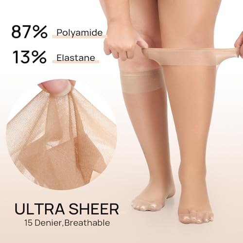 MANZI 10 Pairs Plus Size Knee High Stockings for Women 15D Sheer Nylons Socks with Wide Calf3