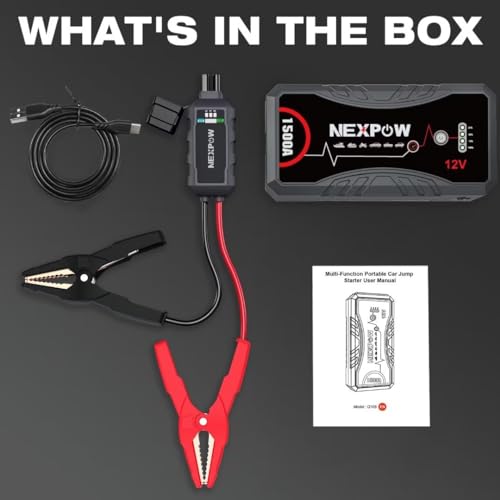 NEXPOW Arrancador de Coches,1500A Arrancador de Baterias de Coche 12V(para 7.0L de Gasolina o 5.5L de Diésel), Carga Rápida QC3.0, Pinzas Inteligentes y Linterna LED, Garantía de 2 años - imagen 7