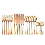 24 Piece Matte Silverware Set Service for 6，Stainless Steel Flatware Set Home Kitchen Eating Tablew