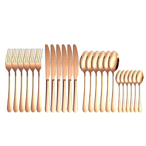 24 Piece Matte Silverware Set Service For 6，Stainless Steel Flatware Set Home Kitchen Eating Tableware Set Include Fork Knife Spoon Set Mirror Polished, Dishwasher Safe (Rose Gold) #TOP11