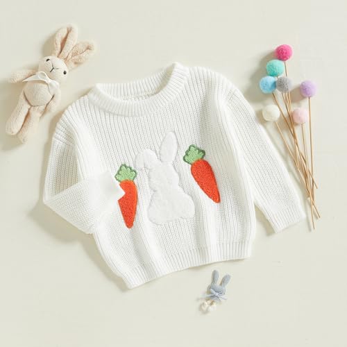 Toddler Girls Knit Easter Sweater Long Sleeve Bunny Carrot Embroidery Pullover Knitwear3