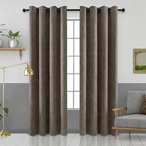 Melodieux Elegant Cotton Room Darkening Blackout Curtains for Living Room Bedroom Thermal Insulated Privacy Grommet Window Curtain Panels, 52 by 96 Inch, Brown(1 Panel