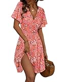 FENSACE Floral Dress for Women Summer A Line Wrap V Neck Maternity Breastfeeding Nursing Friendly Dresses(Pink Floral-107,Large)