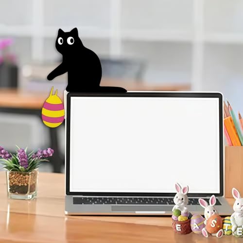 PIujsym Türrahmen Deko Ostern - Lustige Schwarze Katze mit Ei Wanddeko, Holz Osterdeko Fenster und Tür, Ostern deko für Türecke Spiegel Kamin, Personalisierte Ostergeschenke für Katzenfreunde 21x24cm